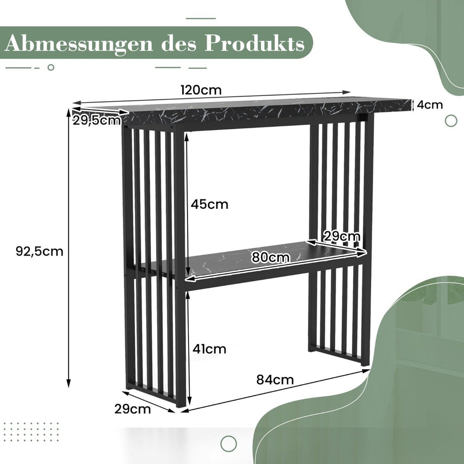 nivåer – Konsolbord med marmorutseende Smalt sidobord Hallbord metallram – 2 – Svart