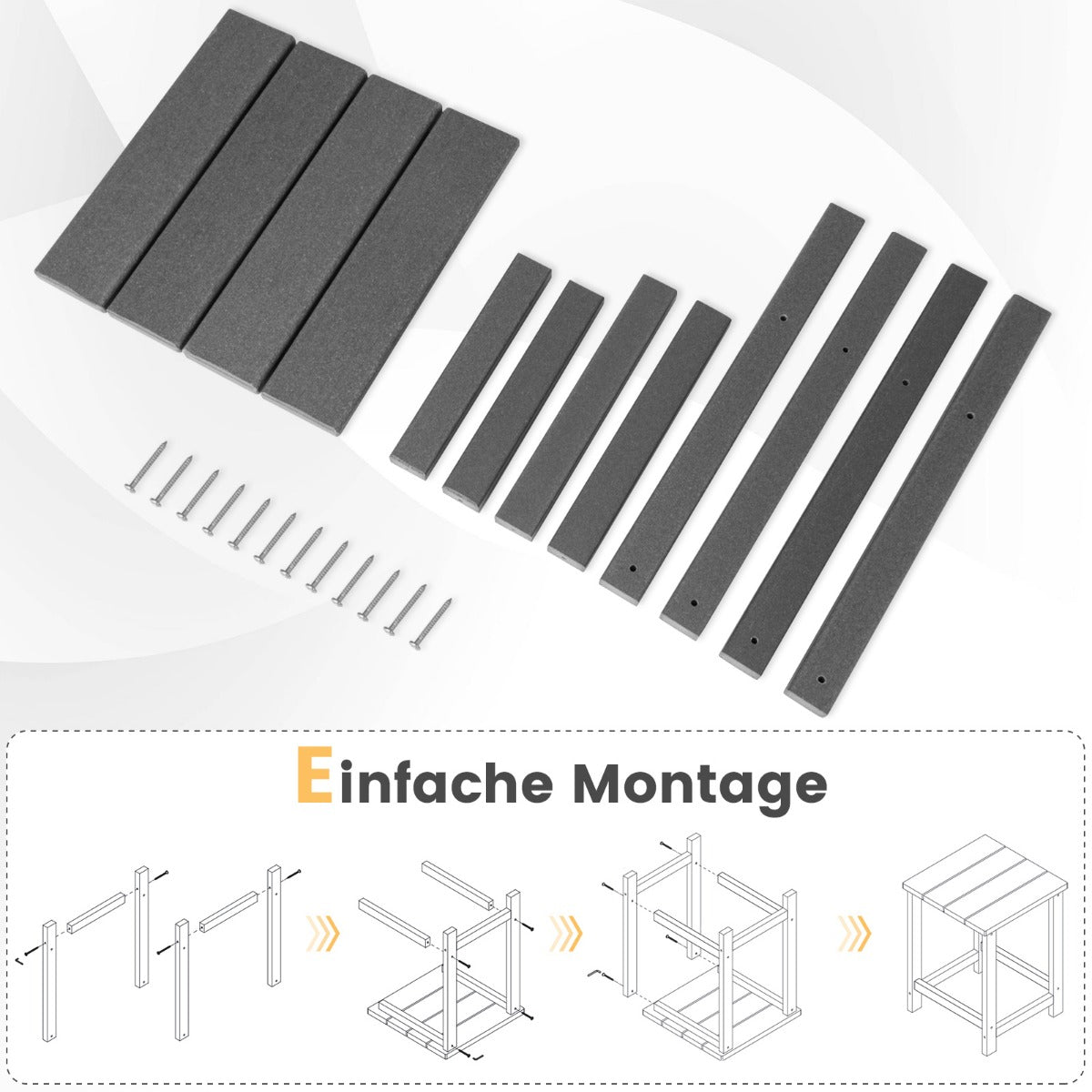 Sidobord – väderbeständigt HDPE Adirondack – 36 x 36 x 47 cm – Grå