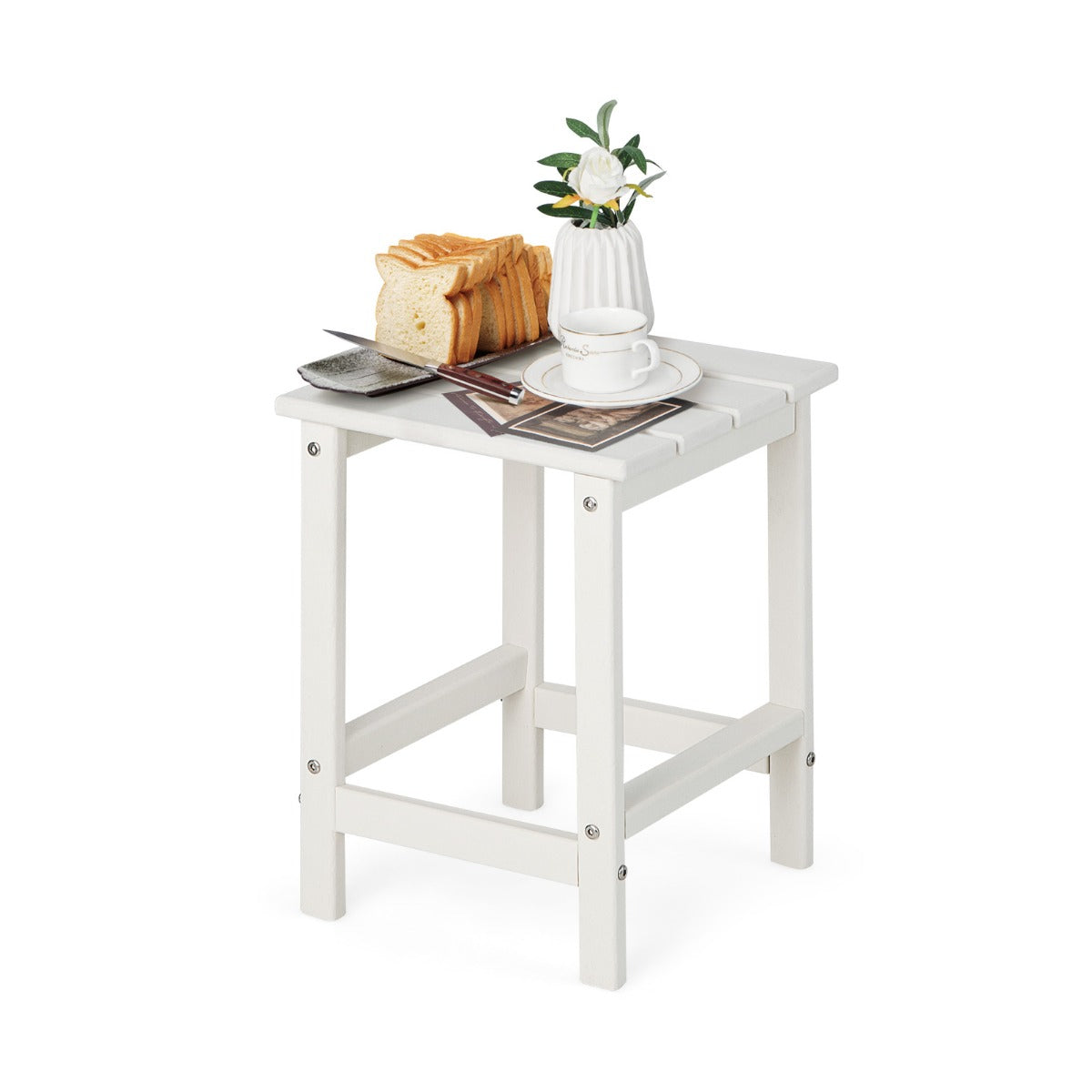 Sidobord – väderbeständigt HDPE Adirondack – 36 x 36 x 47 cm – Vit