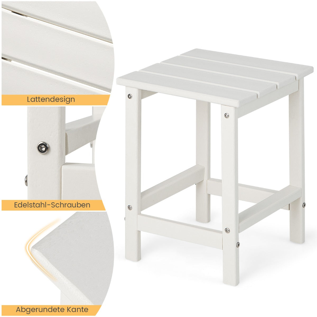 Sidobord – väderbeständigt HDPE Adirondack – 36 x 36 x 47 cm – Vit