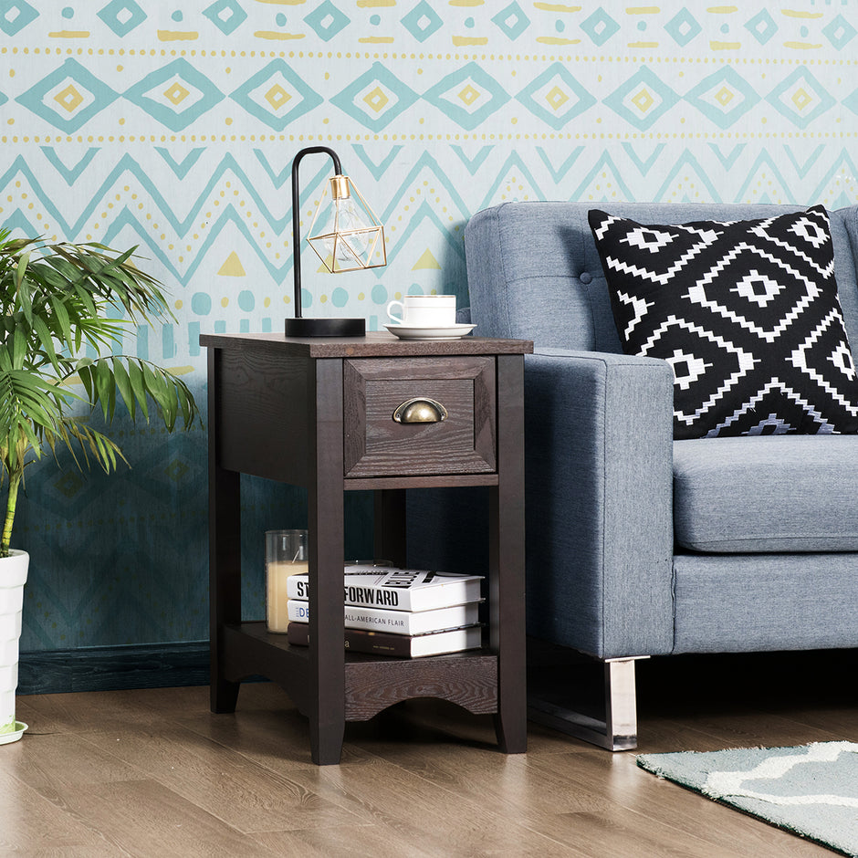 Set – med sidobord låda och hylla vånings soffbord nattduksbord – 2 2 – Valnöt
