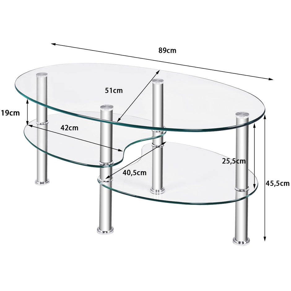 vånings – glasbord med modern oval design – 3 – Genomskinlig