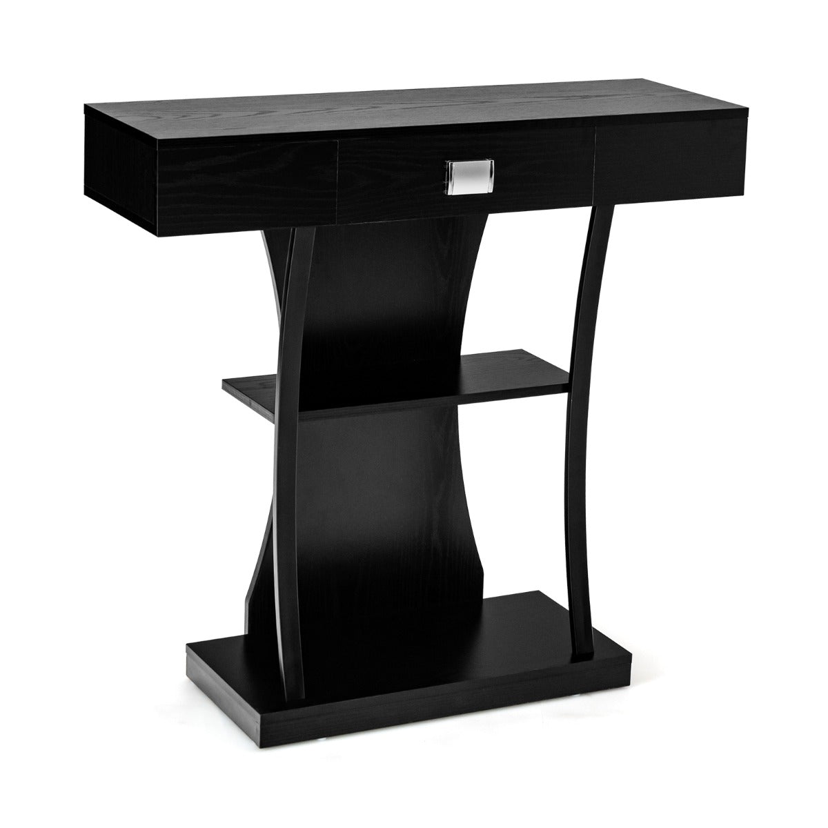 Konsolbord – med lådor och metallstomme hyllor tippskydd hallbord – 2 – Svart