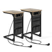 Set – med C formade sidobord laddstation och USB portar sidoficka sängbord – 2 – Rustik brun