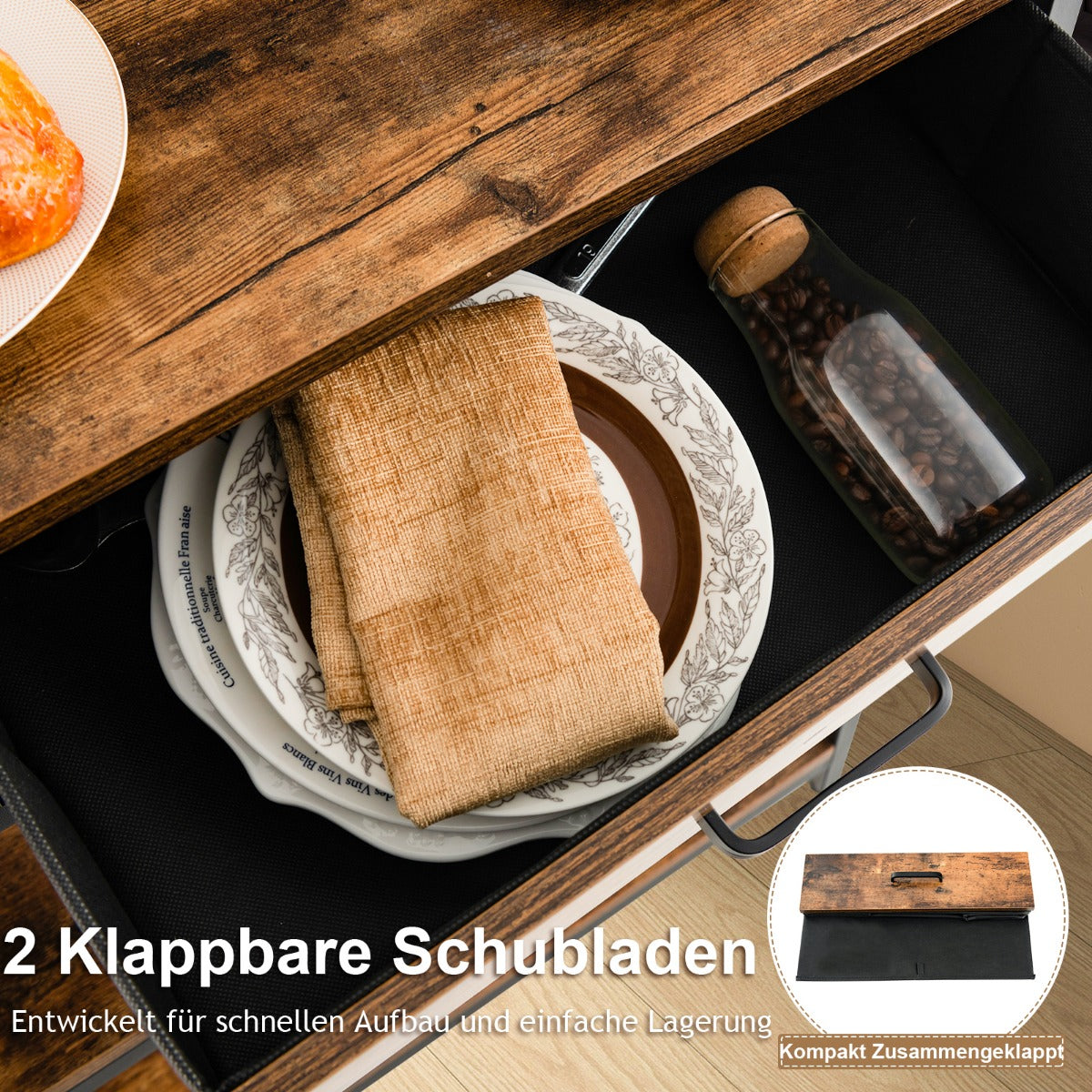 Konsolbord – med tyglådor våningar Sidobord – 2 3 100 cm – Rustik brun