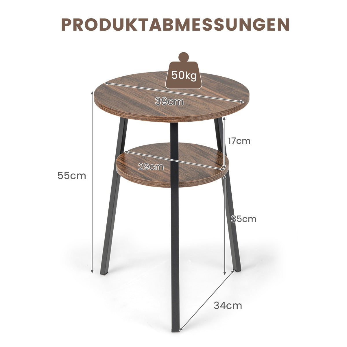 våningar – sidobord runt sängbord med metallram Vintage – 2 39 x 39 x 55 cm – Brun