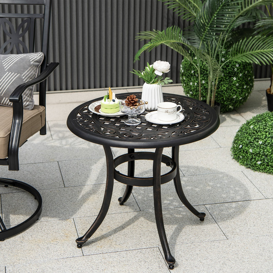 Altanbord – av gjuten aluminium med justerbara fotkuddar Runt soffbord – Ø 60 cm – Brun