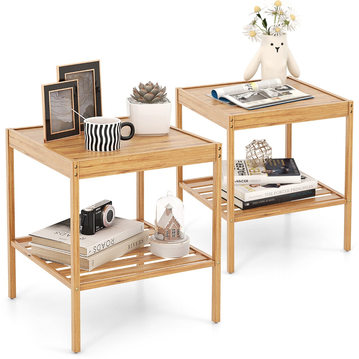 Set – med bambu sängbord vånings sidobord Naturligt – 2 2 40 x 40 x 45 cm – Natur