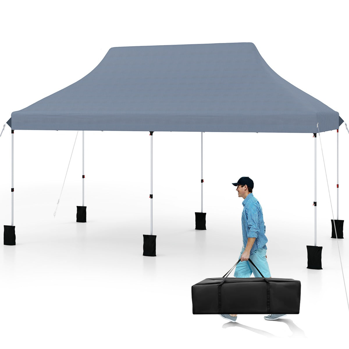 Stort – pop up kapelltält hopfällbart eventtält med bärväska – 300 x 600 cm – Grå