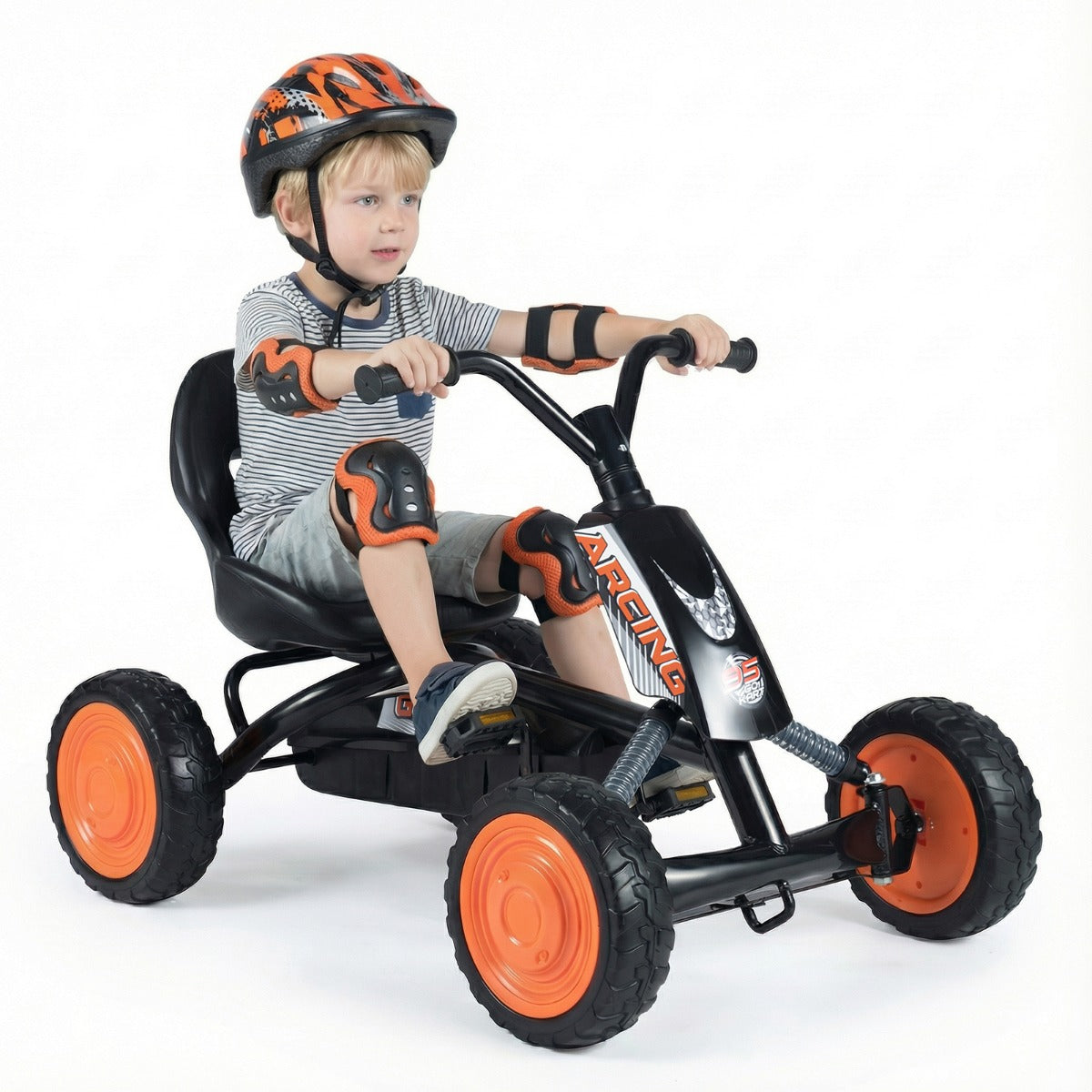 Barn – Gokart Med Justerbar Sittplats Pedal Framåt Bakåt Däck Utomhus För År – 3-8 – Svart