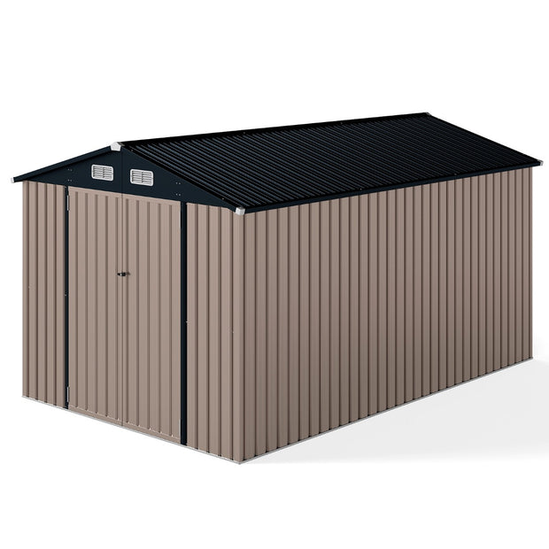 Utrustningshus – Metall redskapsbod med lutande tak, låsbara dörrar och nycklar – 350 x 223 x 197 cm – Grå
