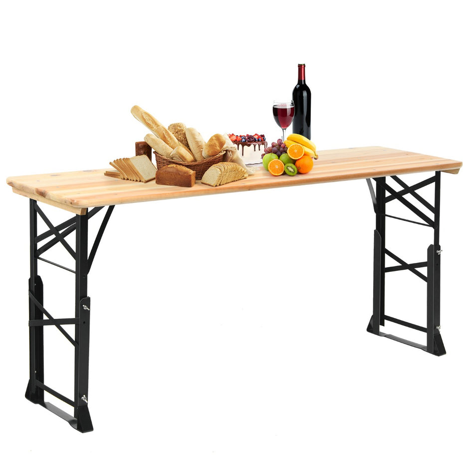 Öltältbord – höjdjusterbart fällbart ölbord med paraplyhål cm/105 cm – 168,5 x 50 x 75 – Natur