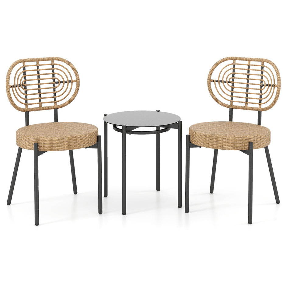 delat – PE rotting Utomhus Bistro set Patiokonversationsset med härdat glas soffbord – 3 – Brun