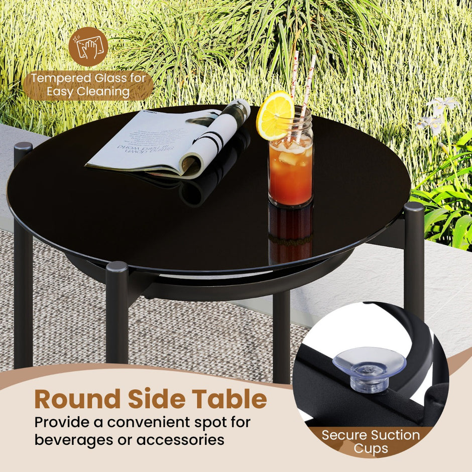delat – PE rotting Utomhus Bistro set Patiokonversationsset med härdat glas soffbord – 3 – Brun