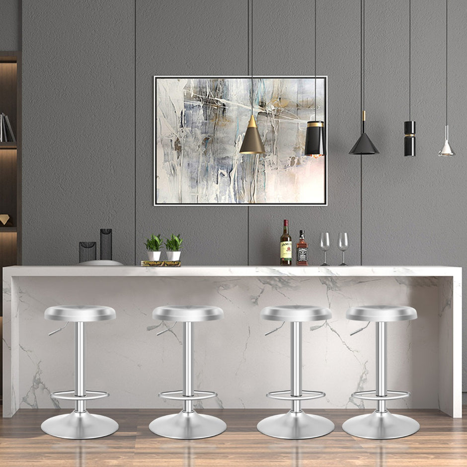 Höjdjusterbar – barstol i rostfritt stål med fotstöd 360° roterande – Silver