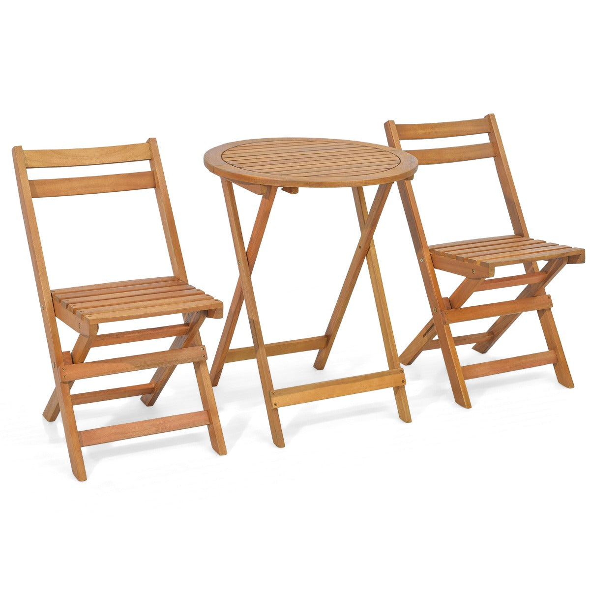 delat – set Bistroset av trä med robust ram akaciaträ och lamellsits bordsskiva – 3 – Natur