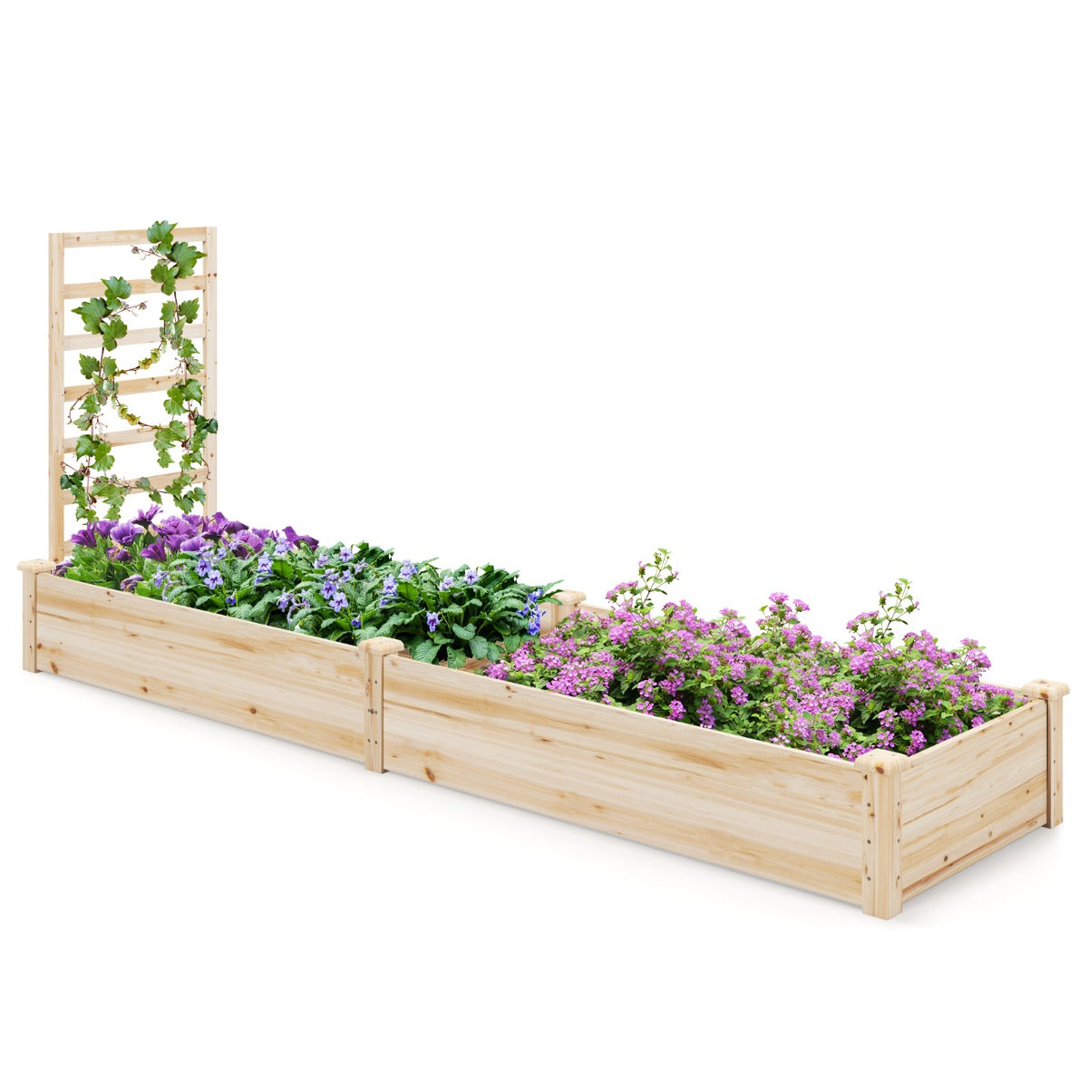 Upphöjd – säng gjord av granträ med spaljé plantering trädgård – 235 x 63 x 102 cm – Natur
