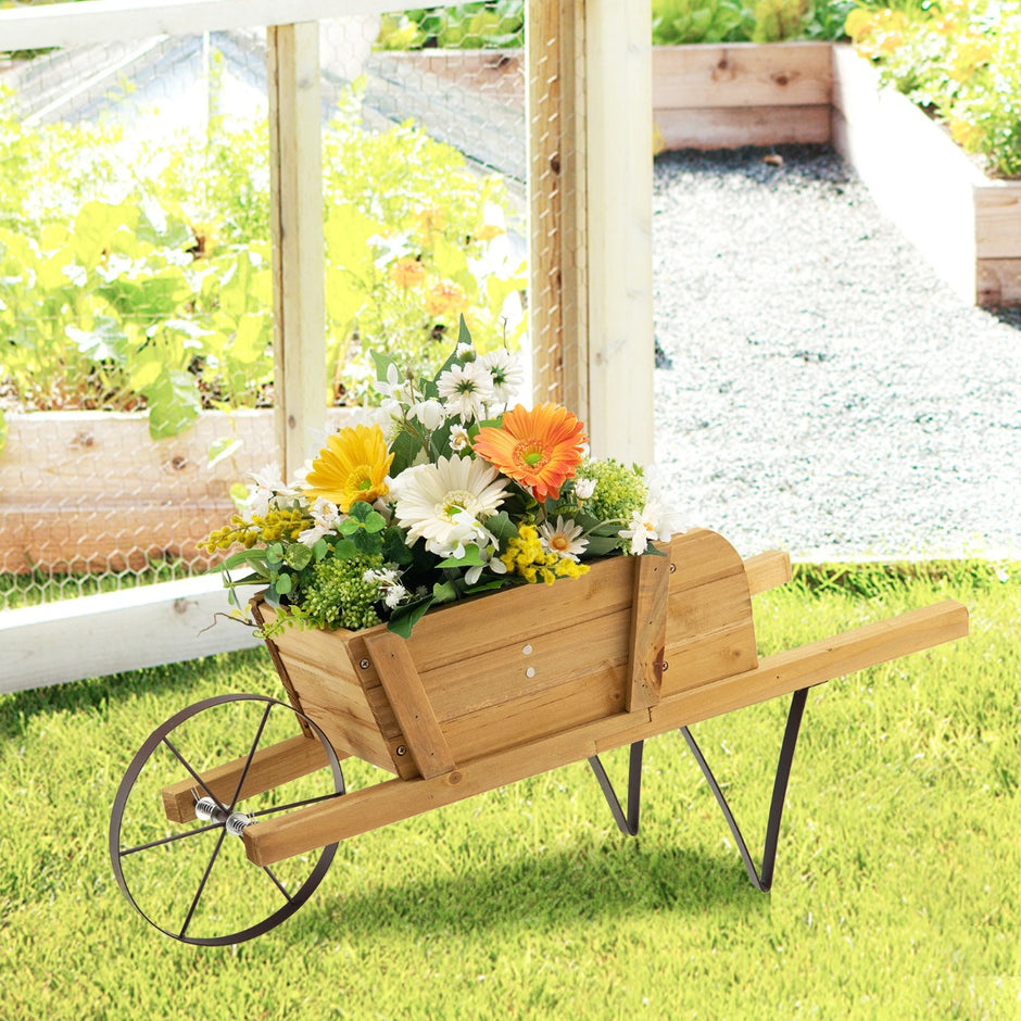 Blomstervagn – Blomskottkärra för inomhus och utomhusbruk – 69,5 x 26 x 29,5 cm – Valnöt