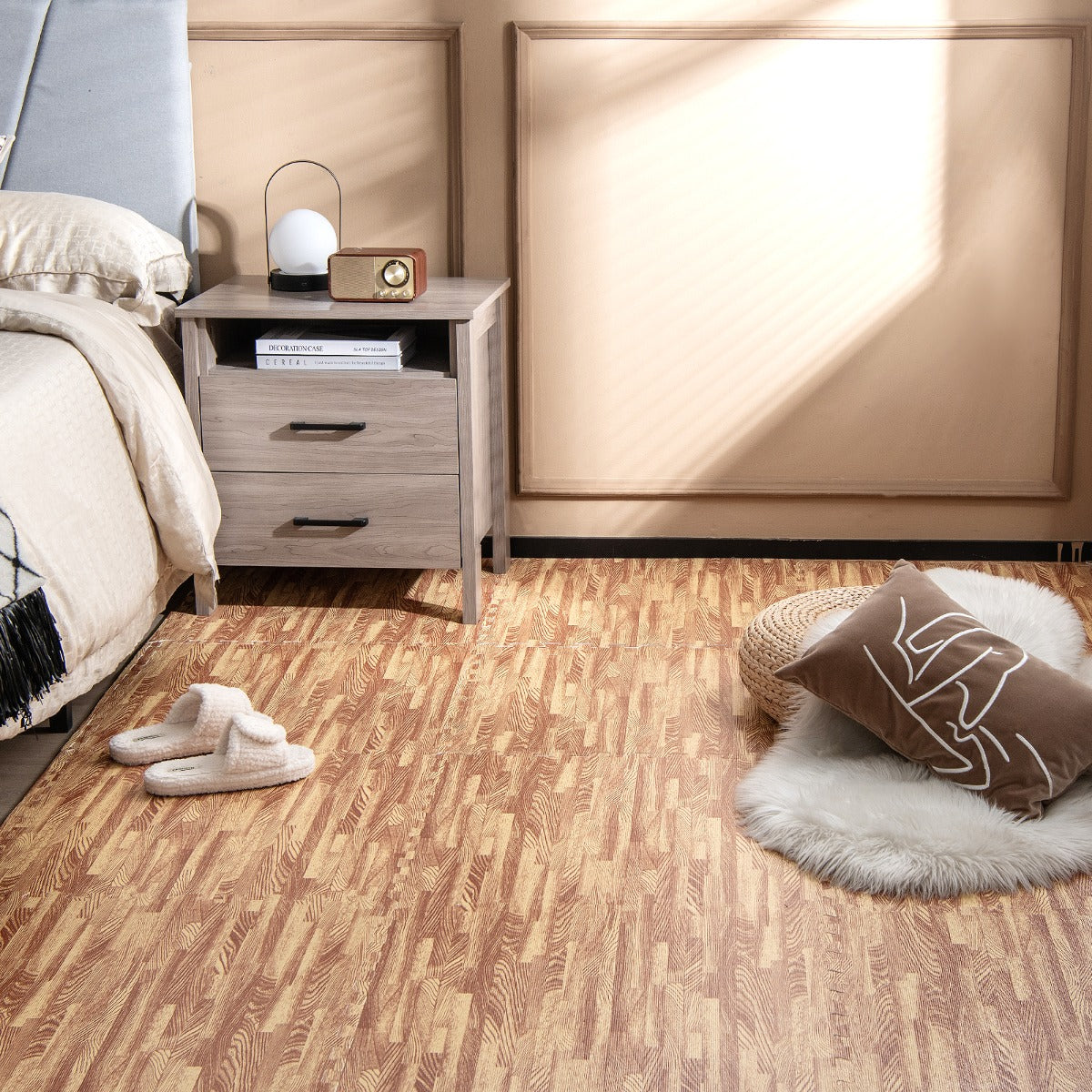 stycken – skyddsmatta gjord av Eva med träfibrer pusselmatta för golvskydd – 12 61 x 61 cm – Natur