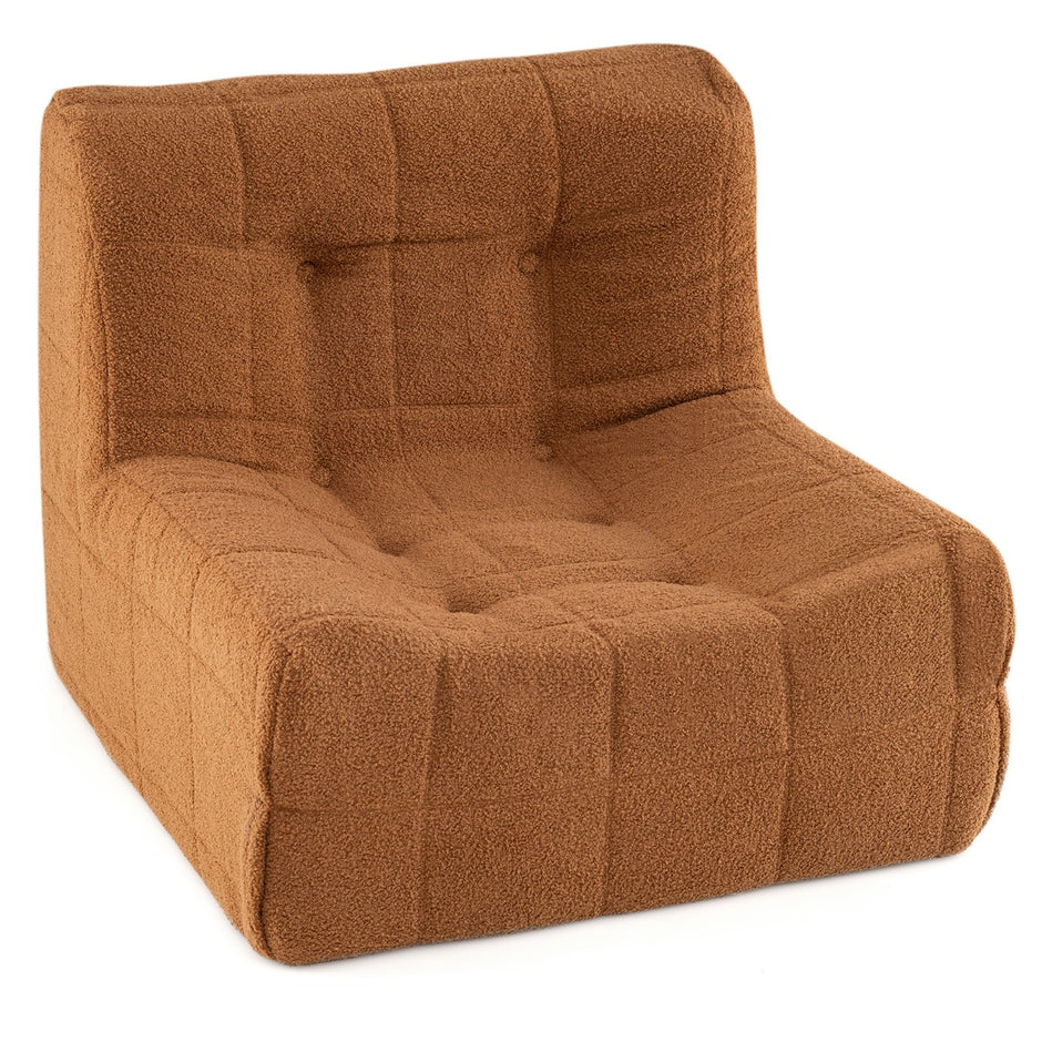 Bodensoffa – sittpuff med enskild skumgummi och teddyplushöverdrag prydnadsknappar – Brun