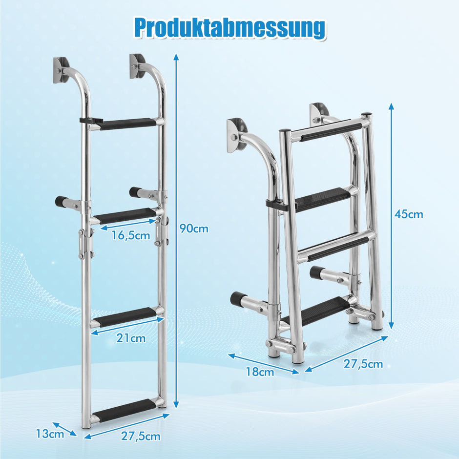 Vikbar – stegs stege med robusta PVC och golvadapter klämmor – 3 27,5 x 13 x 90 cm – Silver