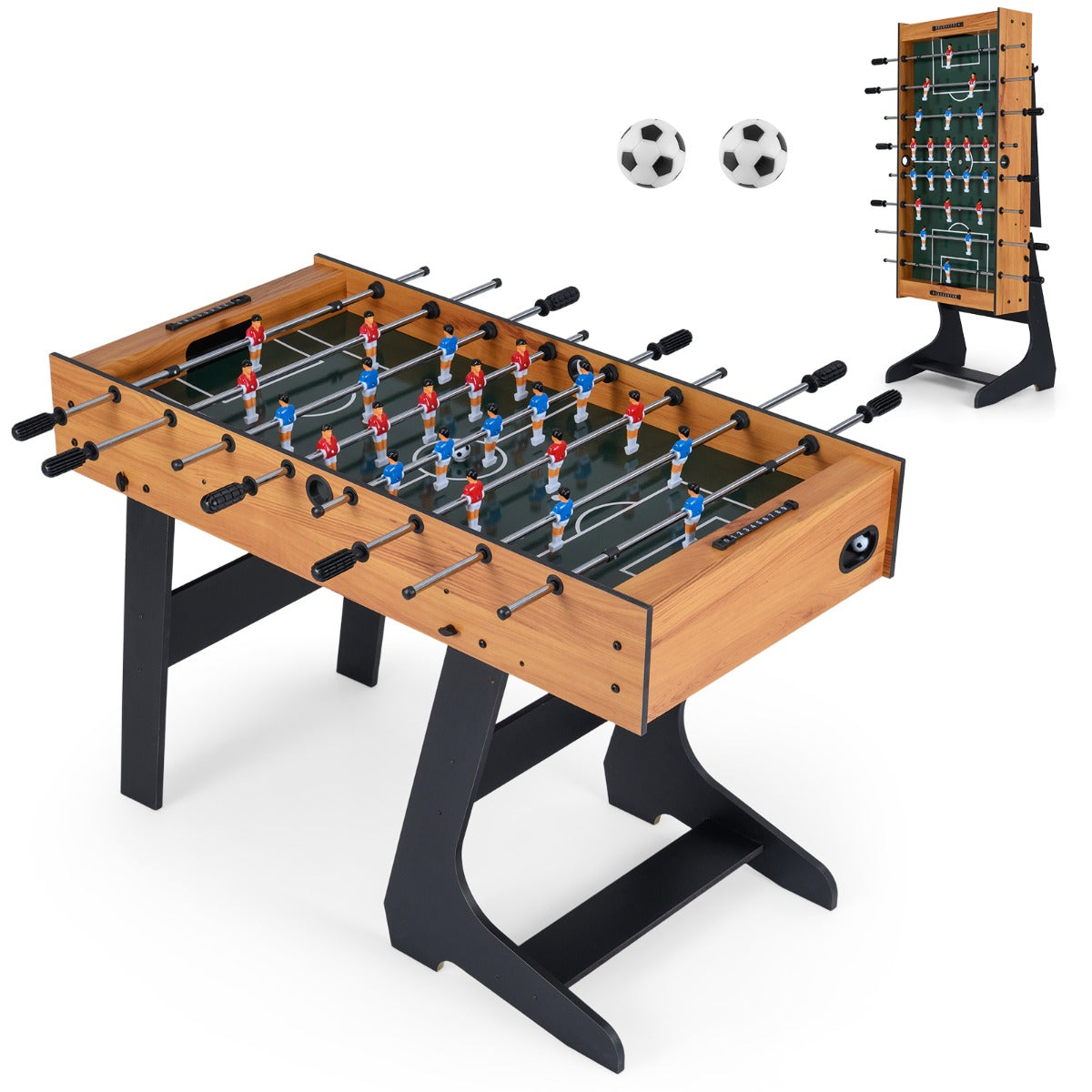 Hopbar – fotbollsspelbord med spelare och bollar poängräknare, – 22 2 2 120 cm – Natur