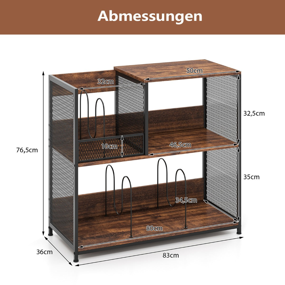 vånings – skivspelareställ för upp till album och avtagbara avskiljare – 3 300 3 – Brun