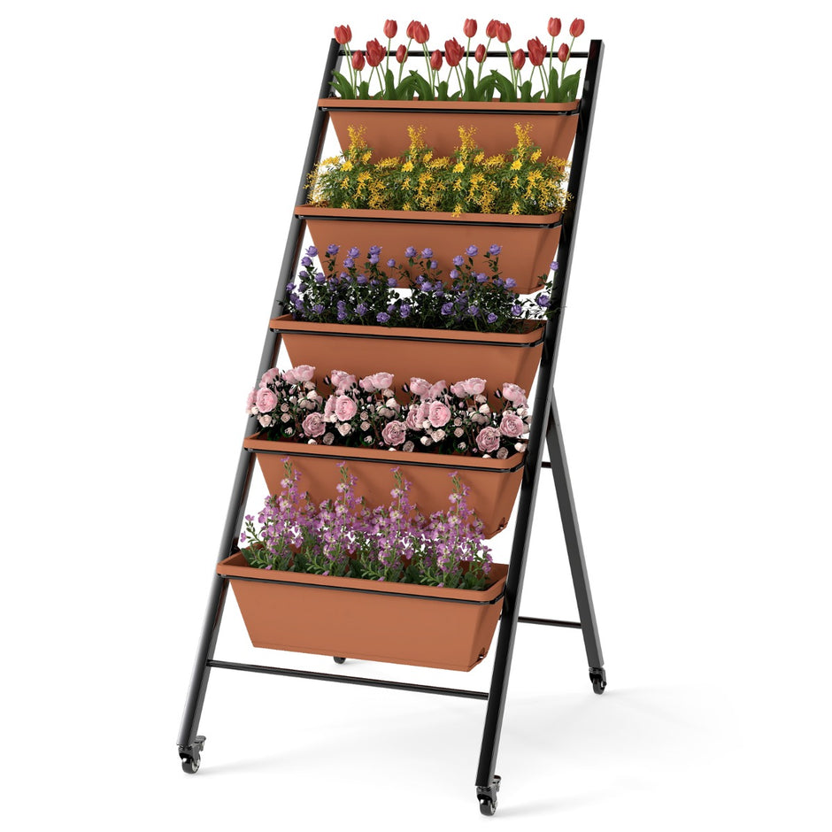 våningar – vertikalt odlingsbädd med hjul blomsterbädd planteringslådor blomlåda – 5 – Brun
