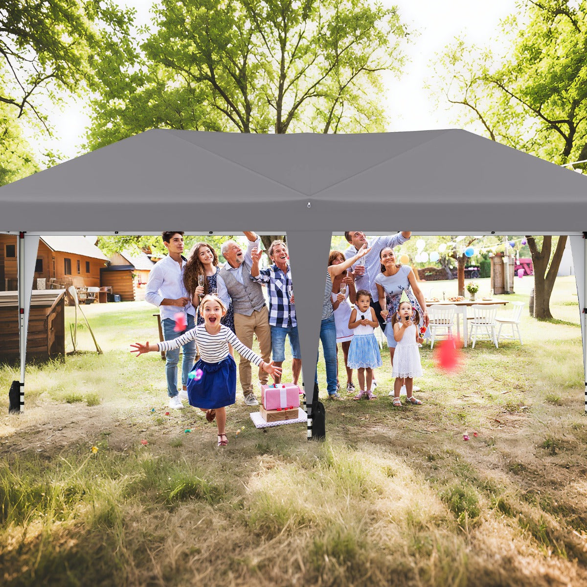 Pop – up Faltpaviljong med bärväska på hjul och UV skydd 50+ partytält – 3 x 6 m – Grå
