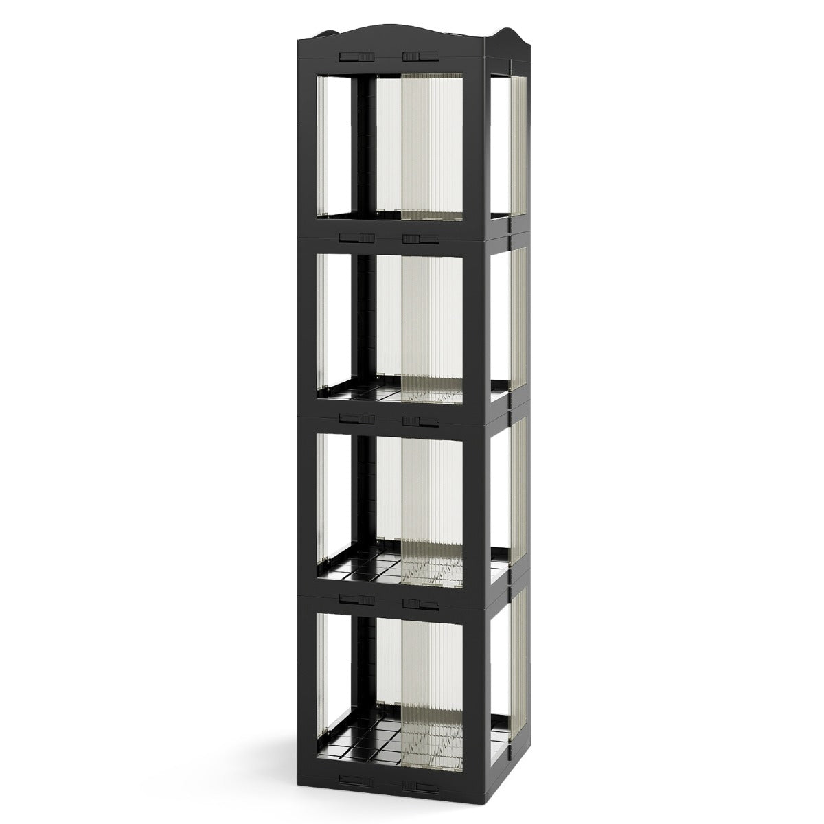 360° – Svängbar Bokhylla Ihopfällbar Ställhylla Transparent Kontorshylla – 36.5 x 36 x 141.5 cm – Svart