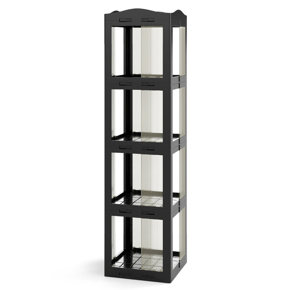 360° – Svängbar Bokhylla Ihopfällbar Ställhylla Transparent Kontorshylla – 36.5 x 36 x 141.5 cm – Svart