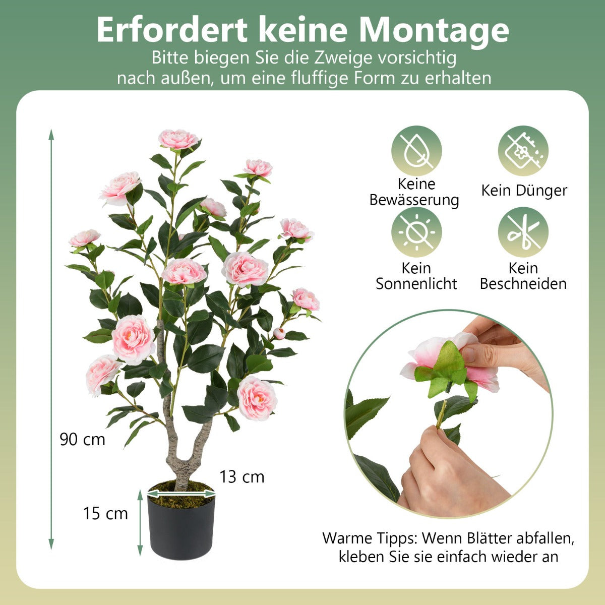 Konstgjord – träd med blommor konstväxt i kruka Kamelia – 90 cm – Rosa