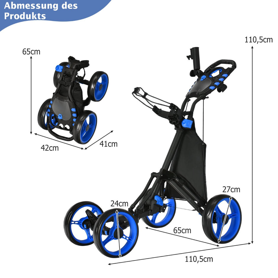 Golfvagn – hjulig Golftrolley Fällbar Golfcaddy Push Cart i Aluminium – 4 – Blå