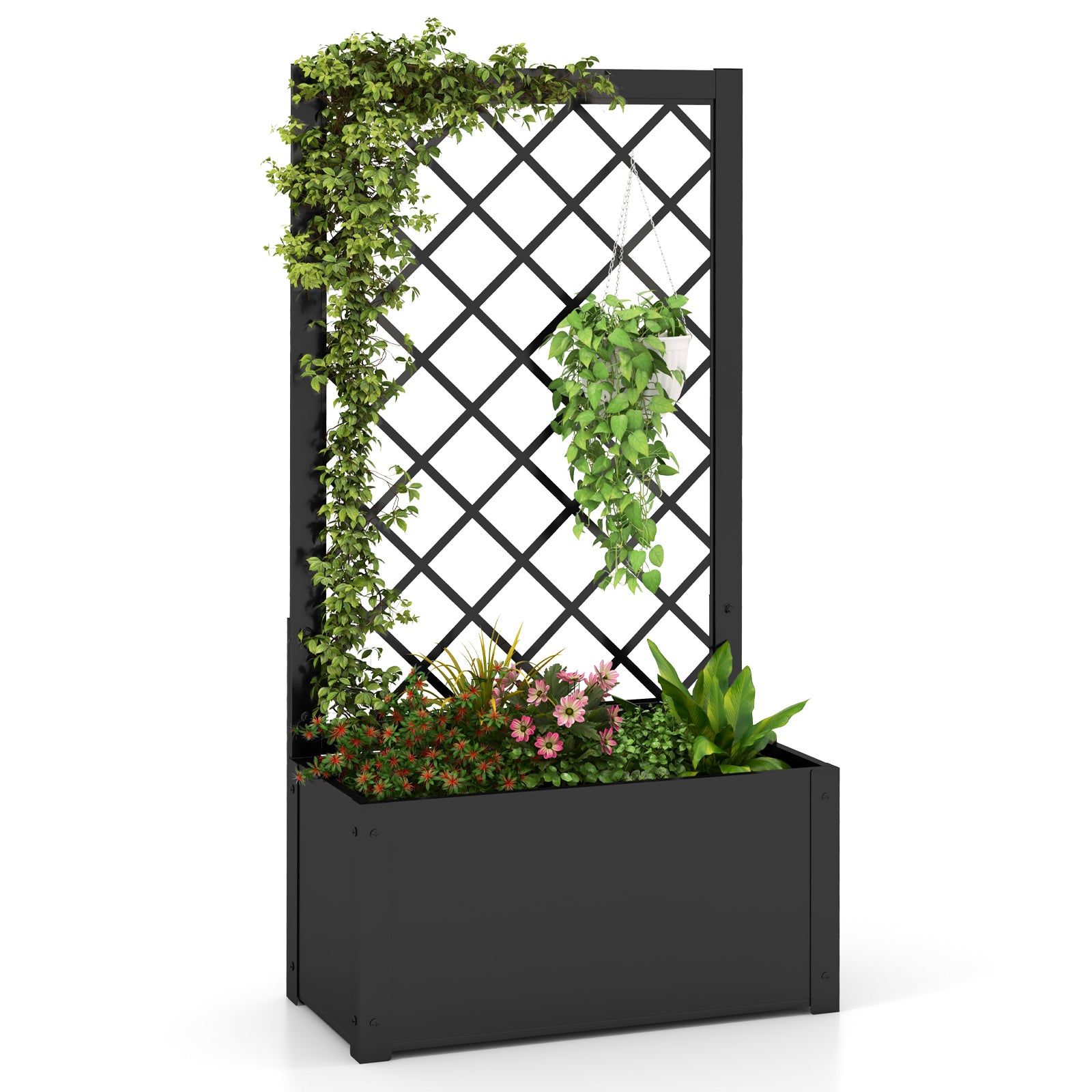Höjdodling – med spaljé Metallplanteringslåda för klätterväxter grönsaker blommor – 112 cm – Svart
