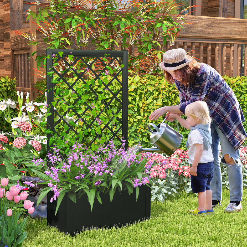 Höjdodling – med spaljé Metallplanteringslåda för klätterväxter grönsaker blommor – 112 cm – Svart