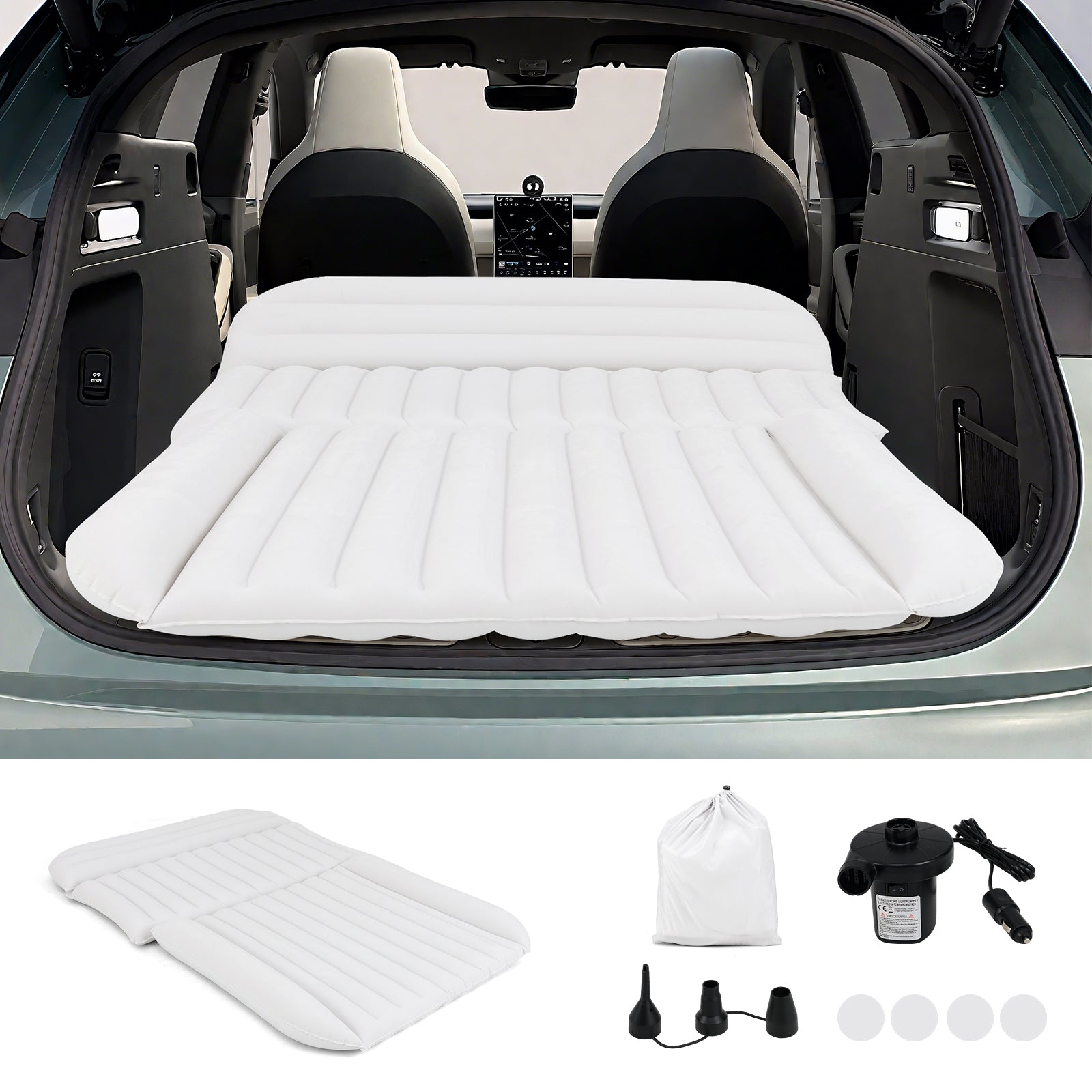 Bilmadrass – SUV luftmadrass dubbelsidig uppblåsbar luftsäng med luftpump – 190 x 130 cm – Beige