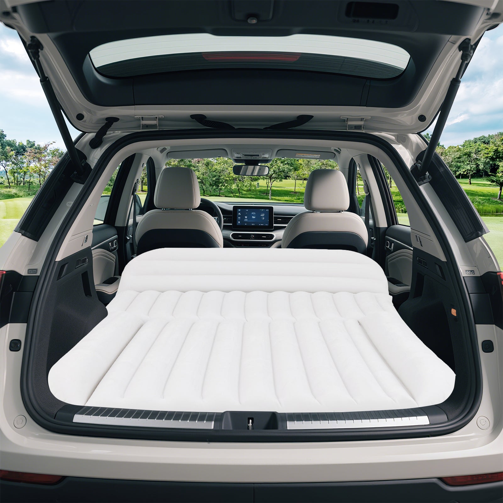 Bilmadrass – SUV luftmadrass dubbelsidig uppblåsbar luftsäng med luftpump – 190 x 130 cm – Beige