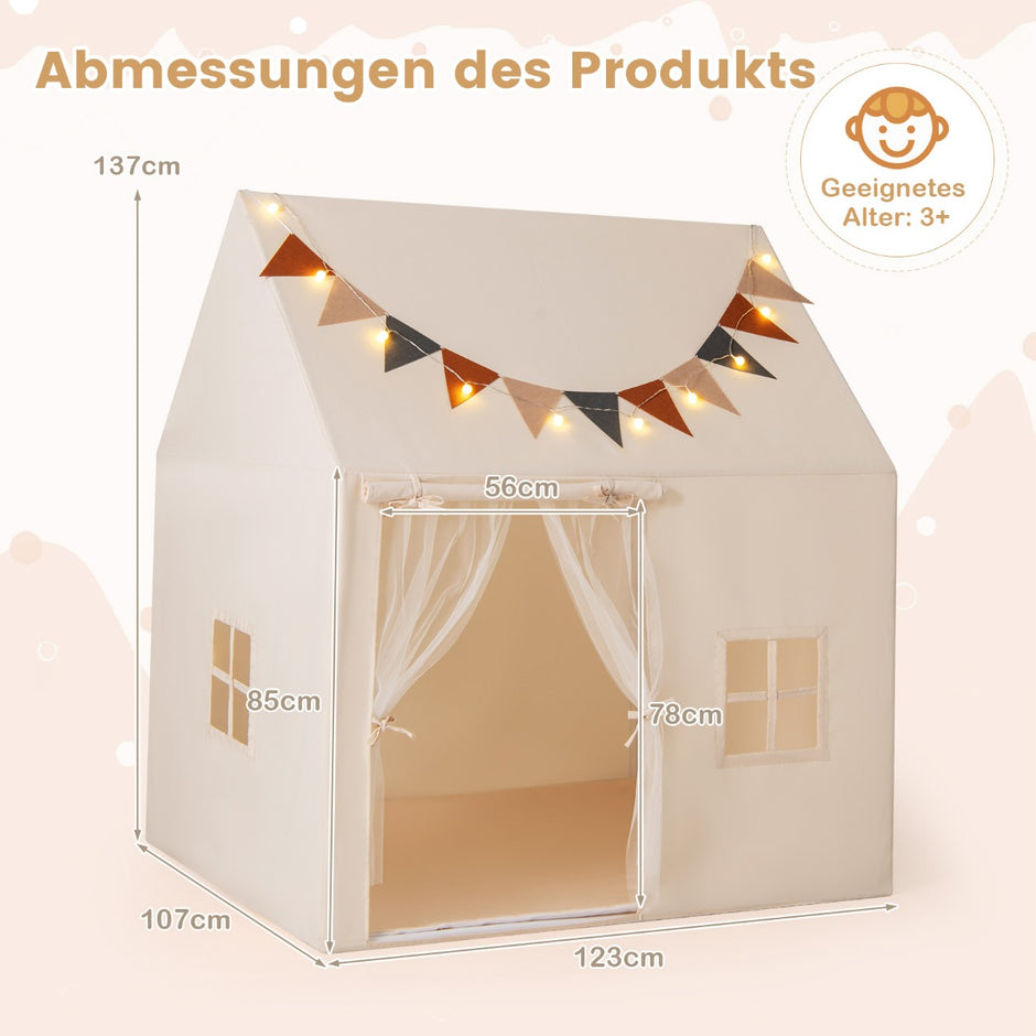 Inomhuslekstuga – för barn, inomhustält med halkfri matta – Beige