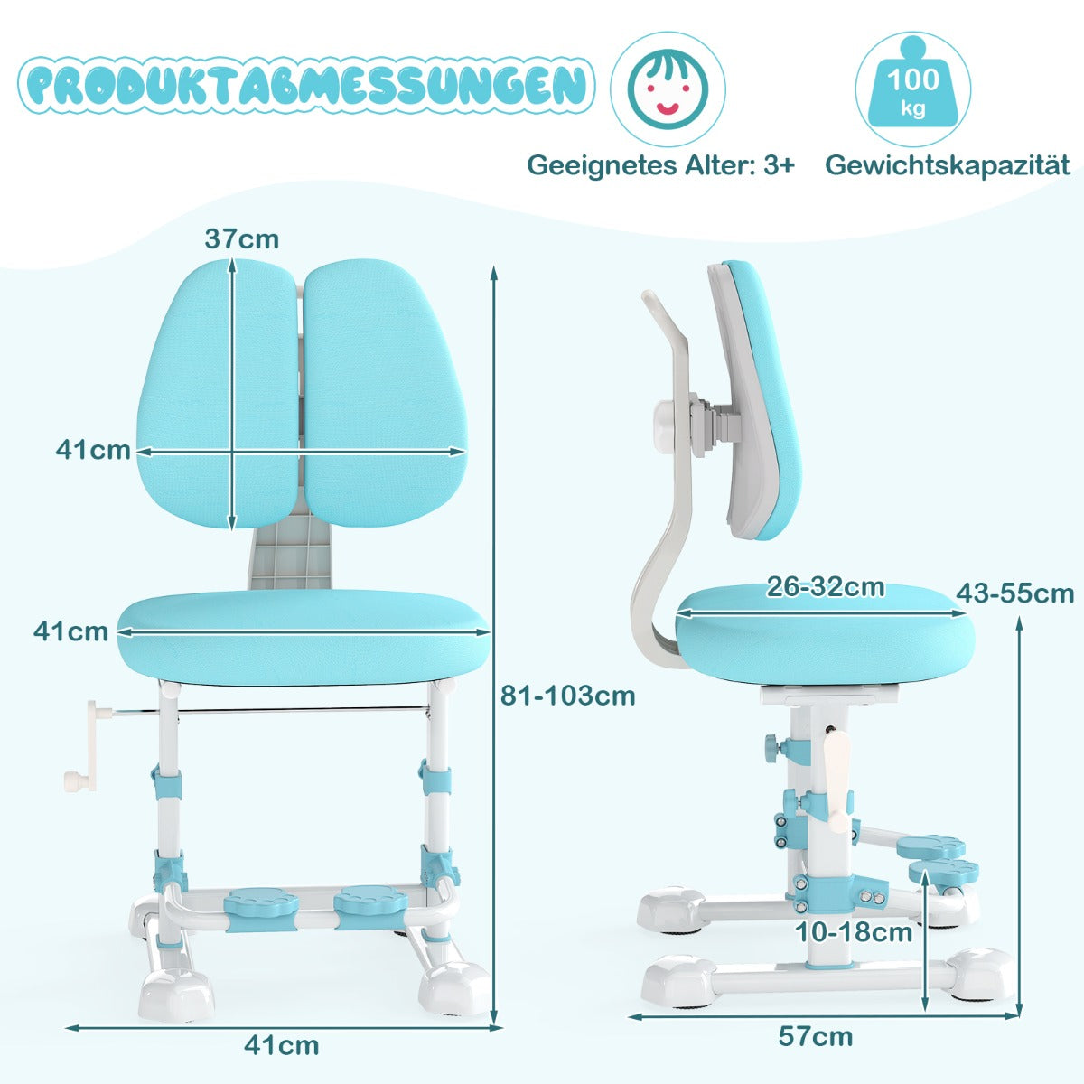 Barnskrivbord – med barnstol för skolbarn Ergonomisk – Blå