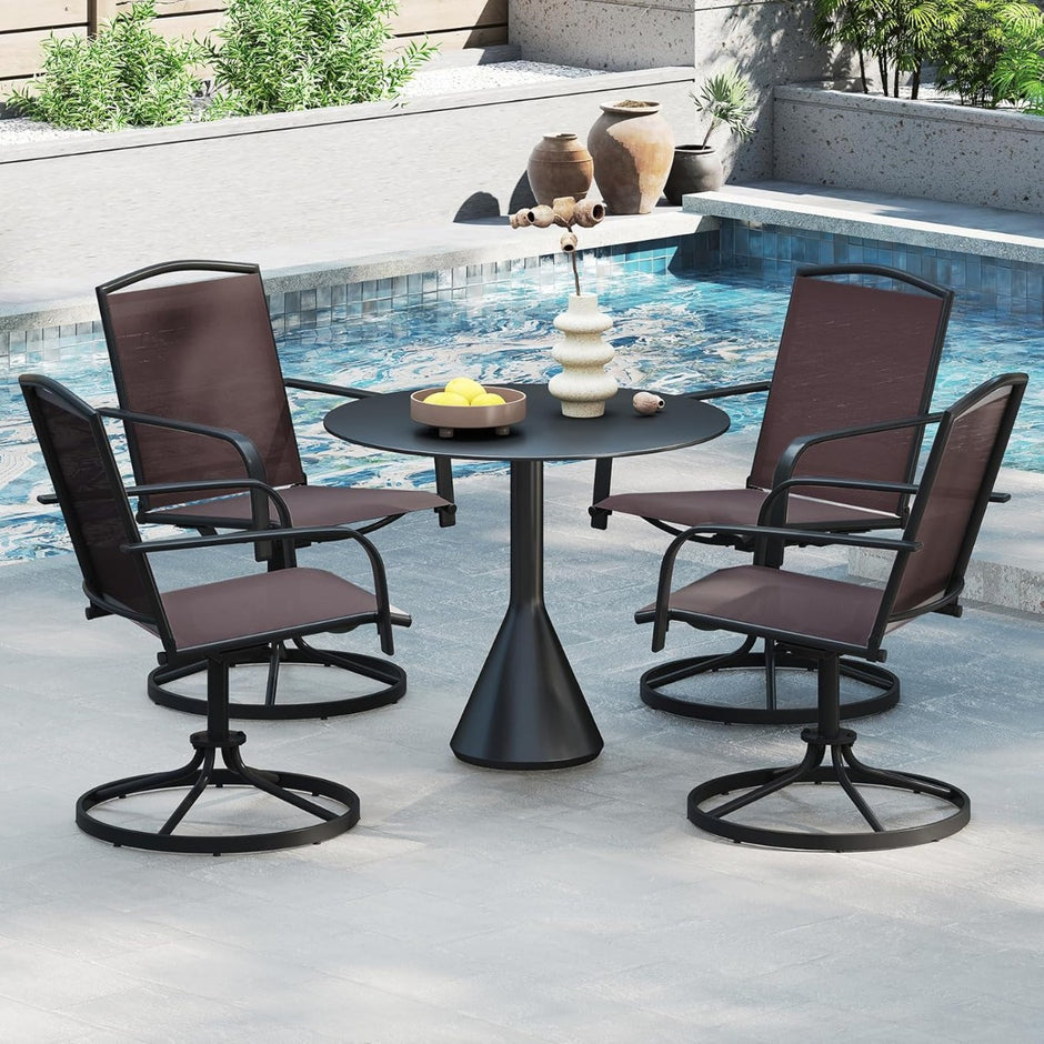 pack – 360° roterbara trädgårdsstolar med snabbtorkande tyg, terrassstolar bruna – 2 – Brun