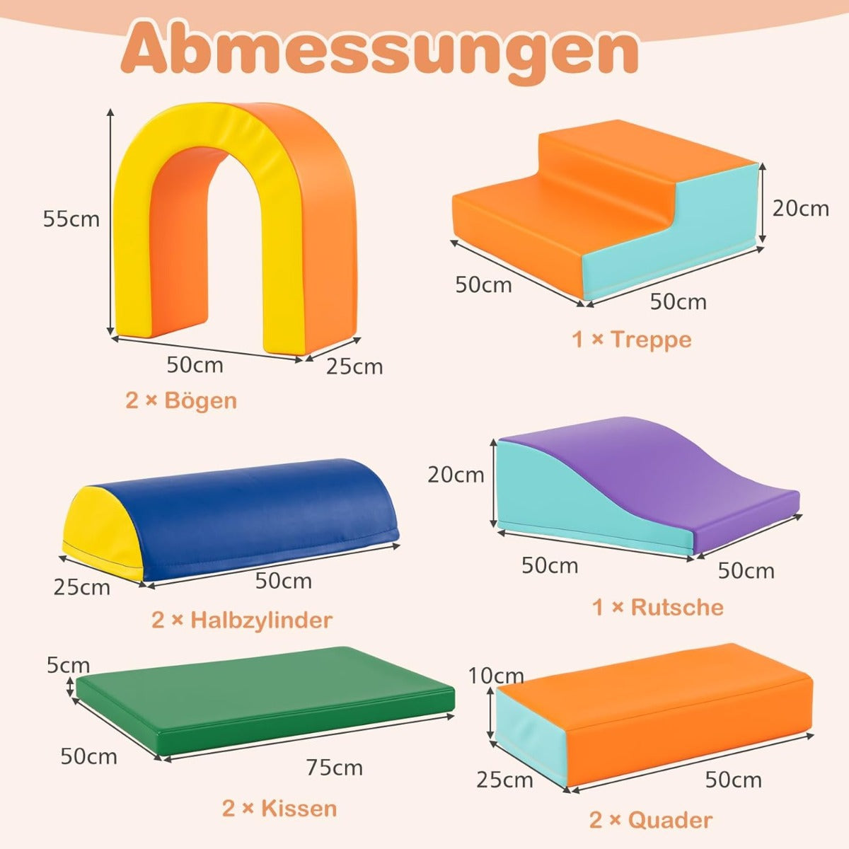 delade – skumgummibyggelement, mjuka byggstenar för krypning, klättring och rutschning, i – 10 – Orange
