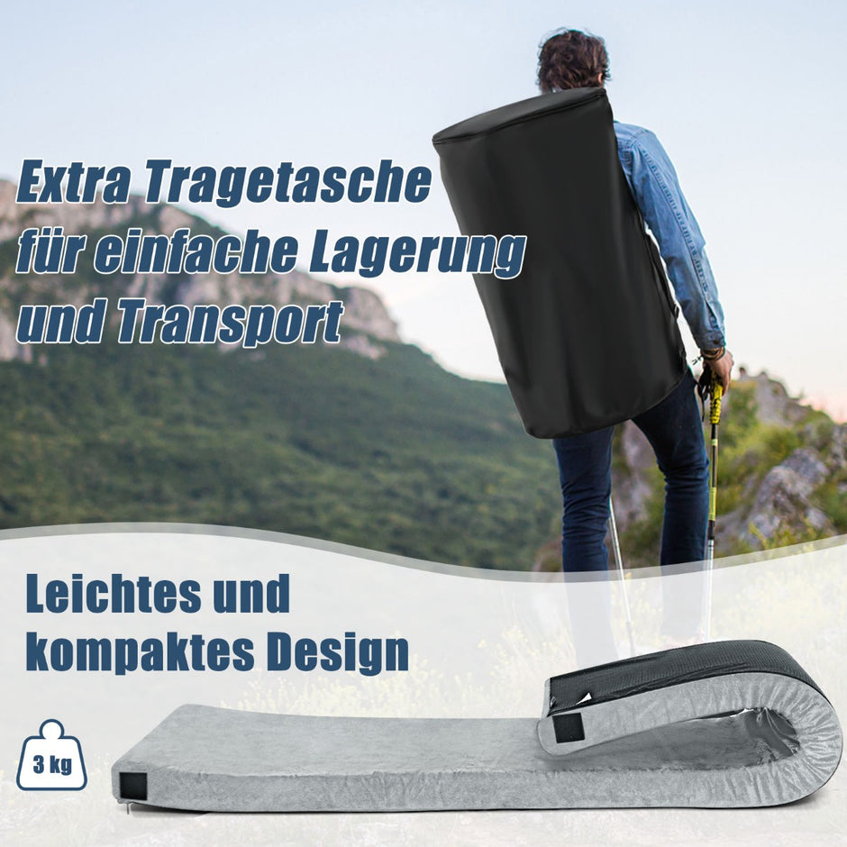Camping – sovmatta Memory Foam Lätt med flanellskydd – 183 x 62,5 x 6,5 cm – Grå