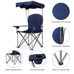 Hopfällbar – campingstol med soltak mugghållare Bärväska – 96,5 x 67,5 x 130 cm – Blå