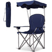 Hopfällbar – campingstol med soltak mugghållare Bärväska – 96,5 x 67,5 x 130 cm – Blå