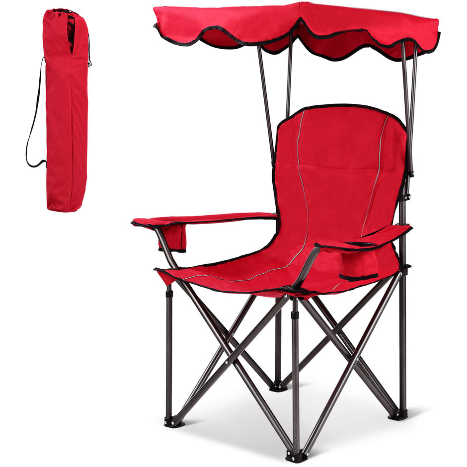 Fällbar – fiskestol med mugghållare för Patio Beach Camping – 96,5 x 67,5 x 130 cm – Röd