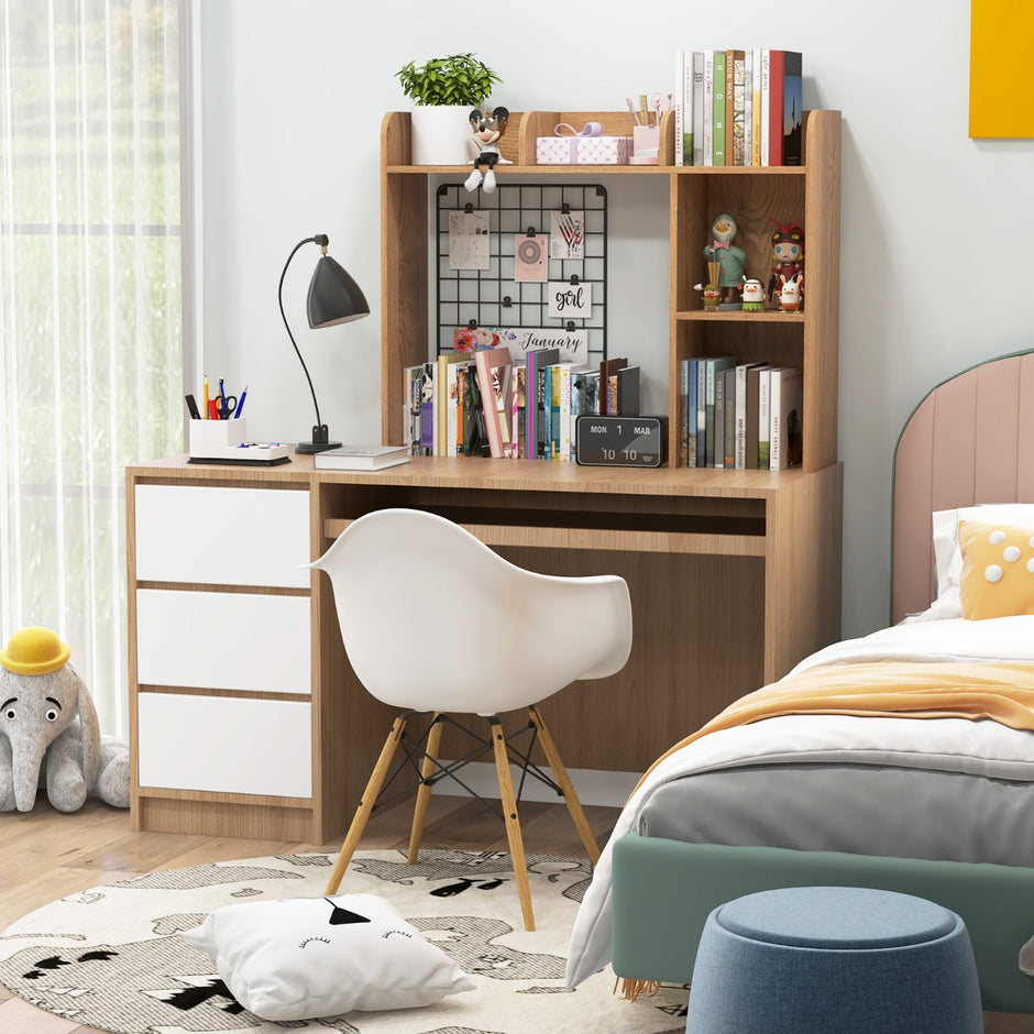 Skrivbordshylla – Multifunktionell träbordshylla vånings displayställ för datorbord Naturell – 3 – Natur