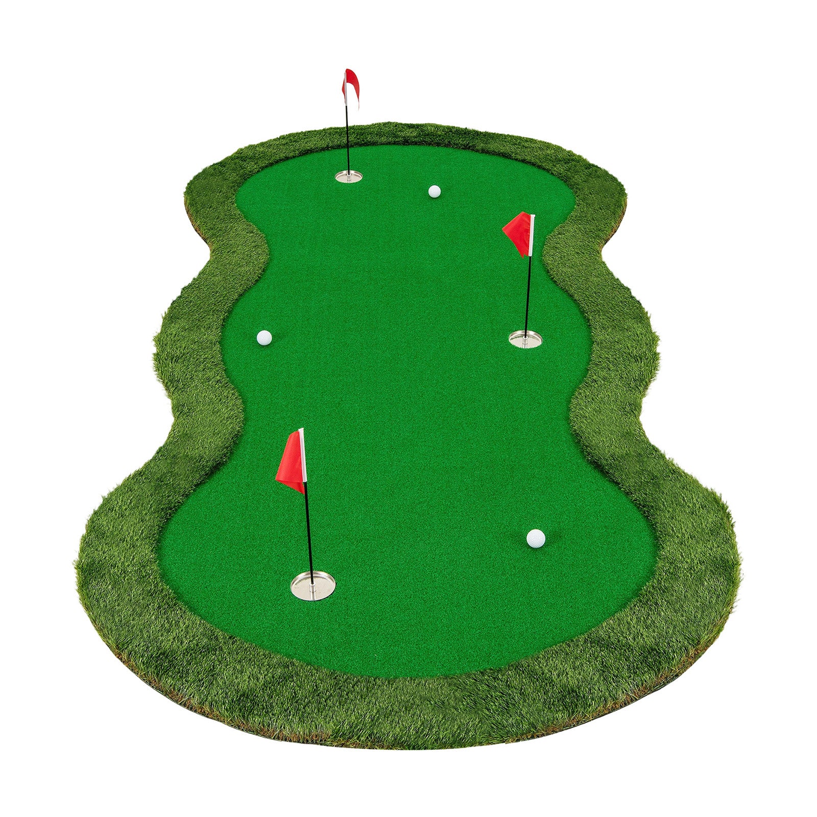 Golfputtningsmatta – Professionell golfträningsmatta med hål och golfbollar för hemmet – 3 300 x 150 cm – Grön