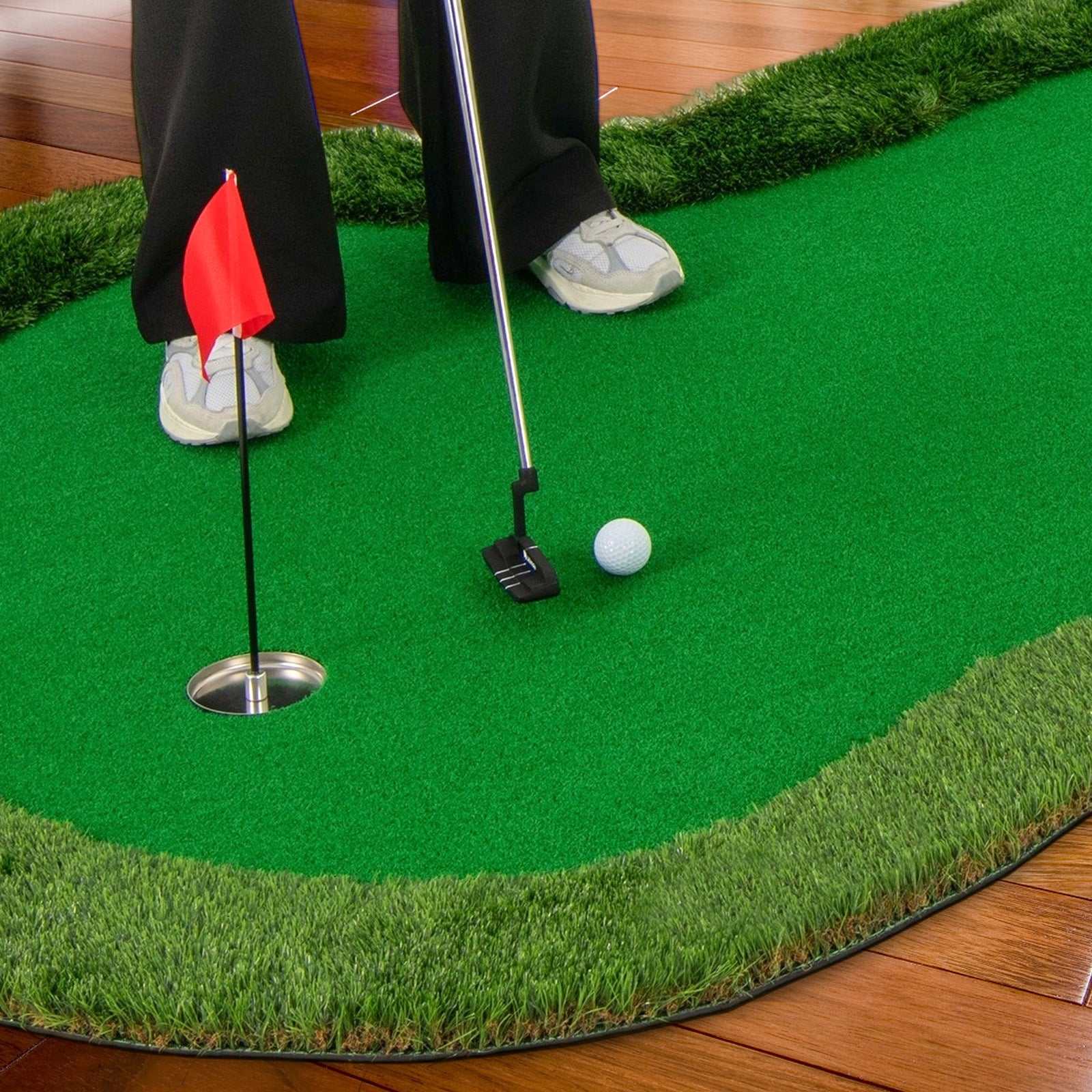 Golfputtningsmatta – Professionell golfträningsmatta med hål och golfbollar för hemmet – 3 300 x 150 cm – Grön