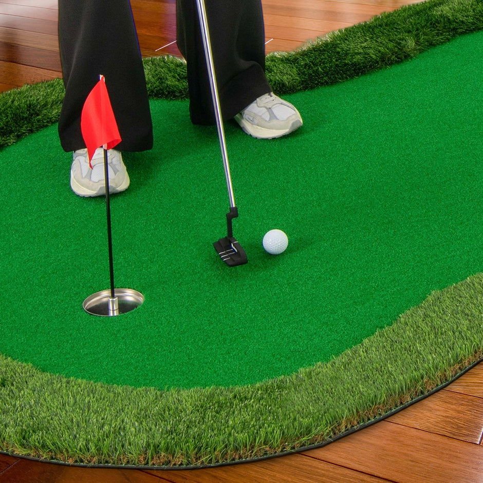 Golfputtningsmatta – Professionell golfträningsmatta med hål och golfbollar för hemmet – 3 300 x 150 cm – Grön