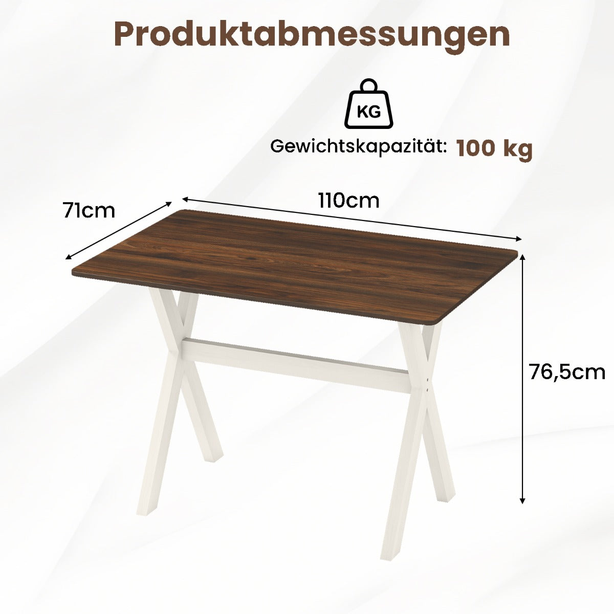 Matbord – Träbord med X formad ram för små utrymmen Accentbord trästruktur Bordsskiva Nöt – Valnöt
